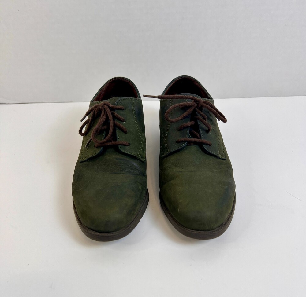 G.H. Bass Mens Dress Shoes 8M Olive Green Leather Plain Toe Lace Up Oxfords